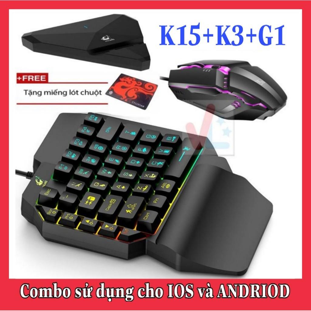 Combo Trọn Bộ Bàn Phím K15 + Chuột K3 + Hộp Chuyển Đổi G1 chơi game