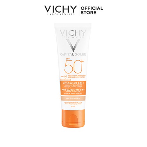 Bộ Kem Chống Nắng Có Màu Ngăn Sạm Da, Giảm Thâm Nám Vichy Ideal Soleil Anti-Darkspot Spf50 50Ml Và Dưỡng Chất Mineral 89 10Ml