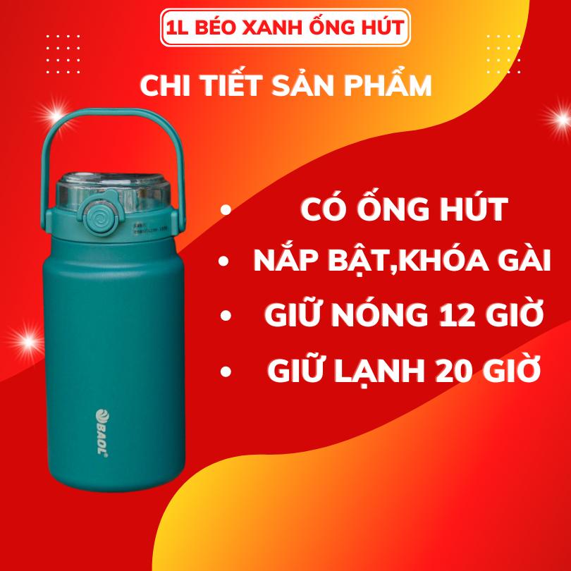 Bình giữ nhiệt 1500ml HiLOGI inox 304 sơn nhám, bình nước có ống hút và quai xách tiện lợi, giữ nhiệt hơn 20 giờ