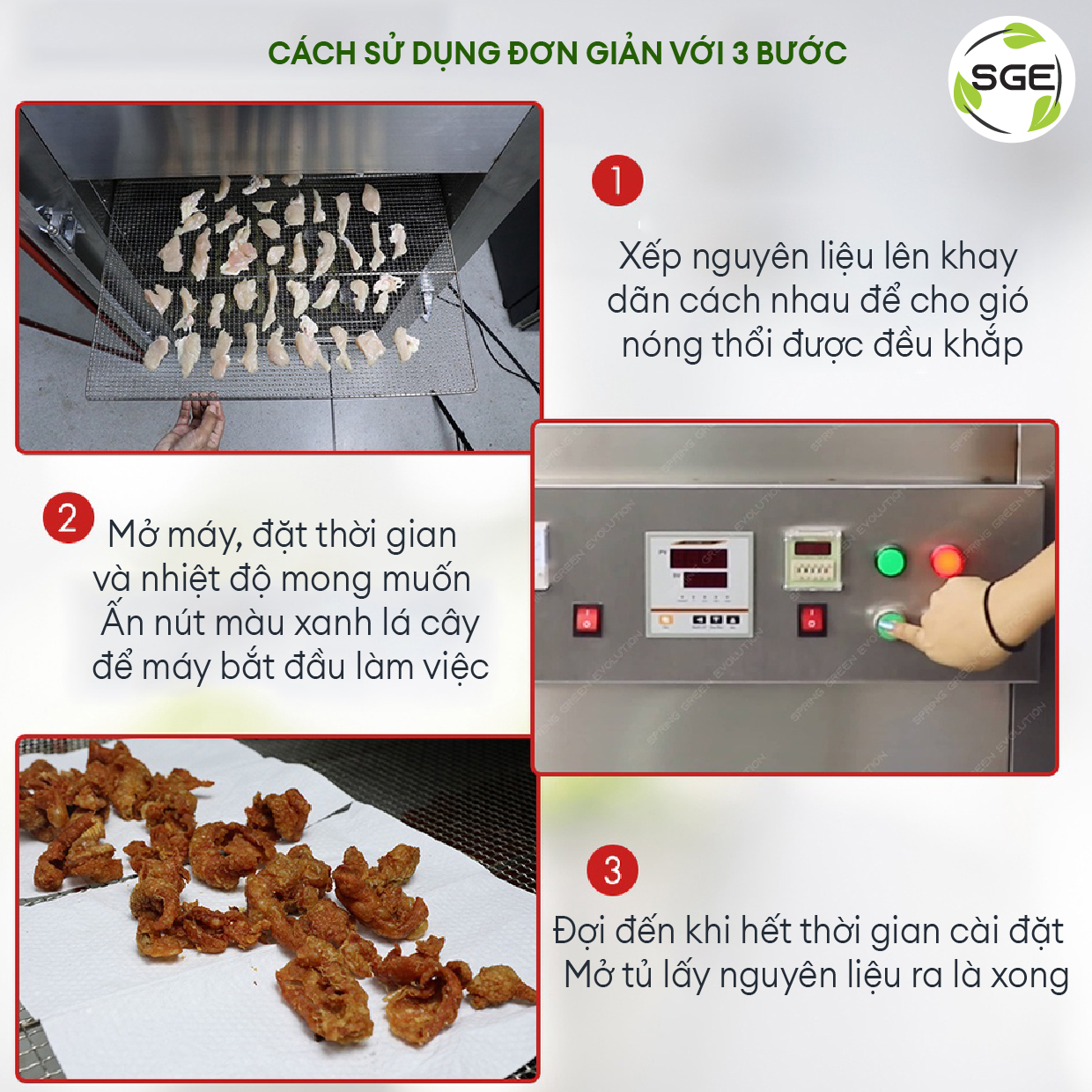 Máy Sấy Công Nghiệp 6 Khay Vuông GE60. Sấy Được Mọi Loại Thực Phẩm, Số Lượng Lớn, Phù Hợp Hộ Kinh Doanh, Nhà Hàng, Sản Xuất Công Nghiệp. Hàng Nhập Khẩu Chính Hãng Sge Thailand