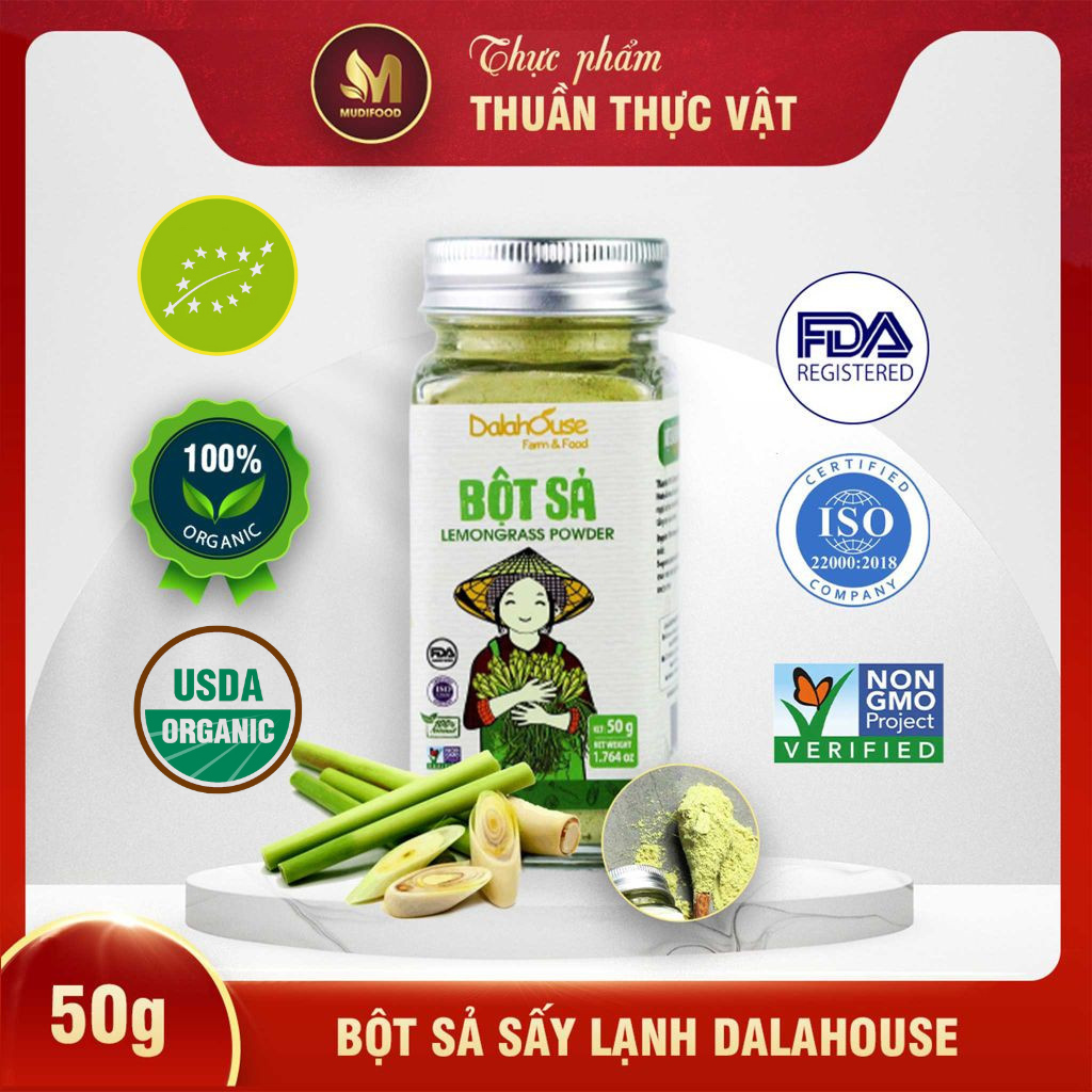 Bột Sả Sấy Lạnh Dalahouse 50 Gram, Bột Gia Vị Hữu Cơ Nguyên Chất Công Nghệ Tiêu Chuẩn Châu Âu - Tốt Cho Hệ Tiêu Hóa, Phòng Ngừa Ung Thư, Giúp Thải Độc, Detox, Giải Rượu, Hỗ Trợ Kháng Khuẩn, Kháng Viêm, Giúp Hạ Huyết Áp, Hạ Sốt, Tiêu Đờm, Khử Hôi Miệng