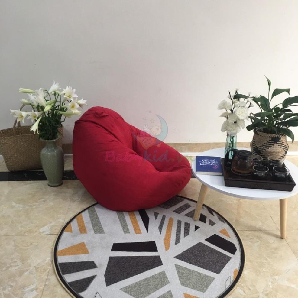 Ghế lười dáng lê, size S, đỏ đô da lộn, có xốp