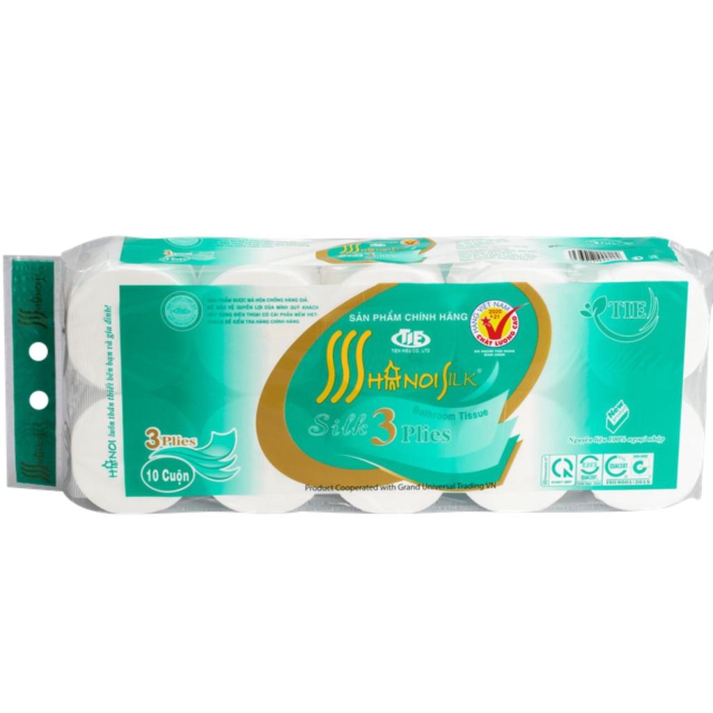 COMBO 2 Bịch Giấy Vệ Sinh Hà Nội Silk 3 Lớp 10 cuộn xanh không lõi 1.6kg ~ Mã : 020