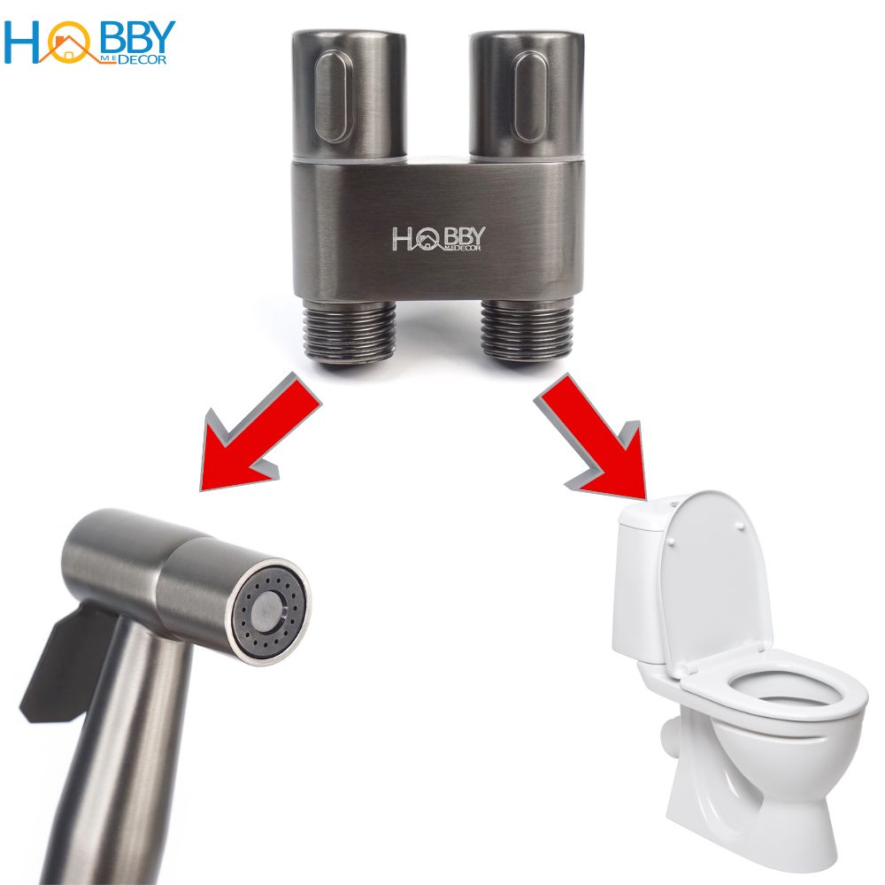 Vòi xịt vệ sinh toilet dây lò xo đa năng kèm van nước bồn cầu màu xám Hobby Home Decor VSR4F