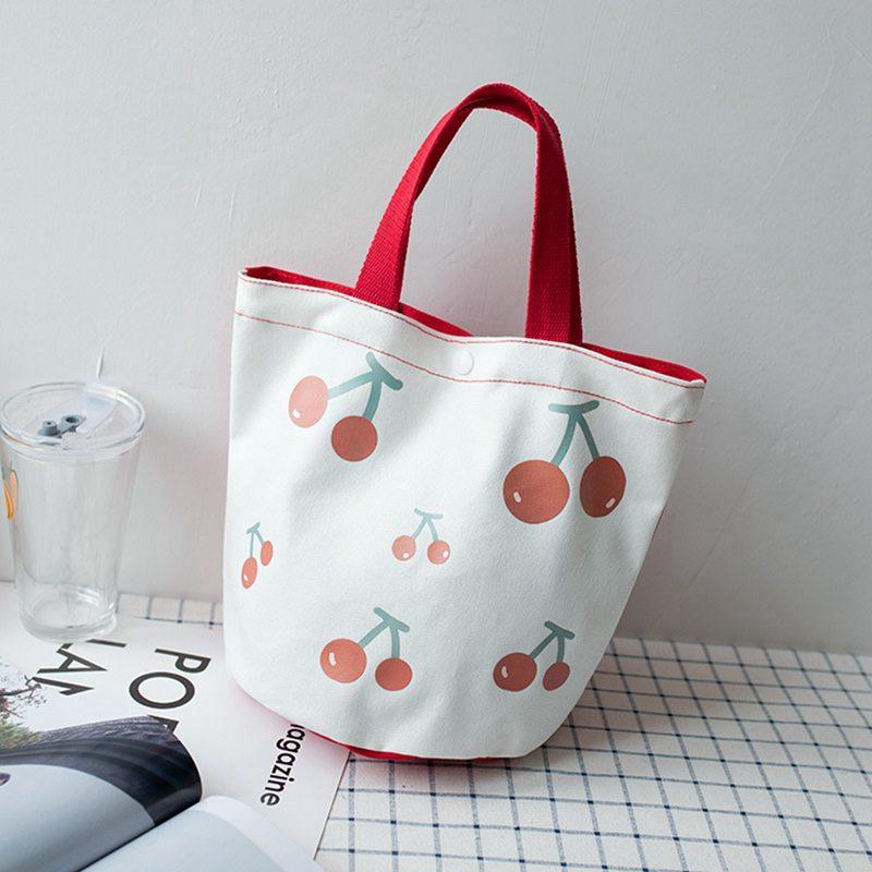 Túi Vải Canvas Đựng Hộp Cơm In Hình Quả Cherry Dễ Thương