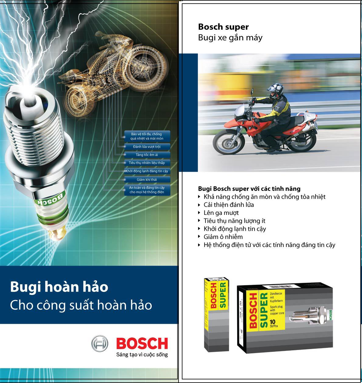 Bugi Xe Máy Chân Dài Honda Vario, Air Blade, Vision, Lead, PCX, Yahama. Grande, NVX, Nouvo, Piagio - Bosch UR2CC