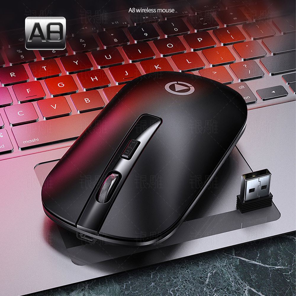 Chuột không dây A8, chuột máy tính kết nối bluetooth hoặc đầu thu USB 2.4G, có chức năng sạc lại như điện thoại, chế độ nghỉ thông minh- Hàng nhập khẩu
