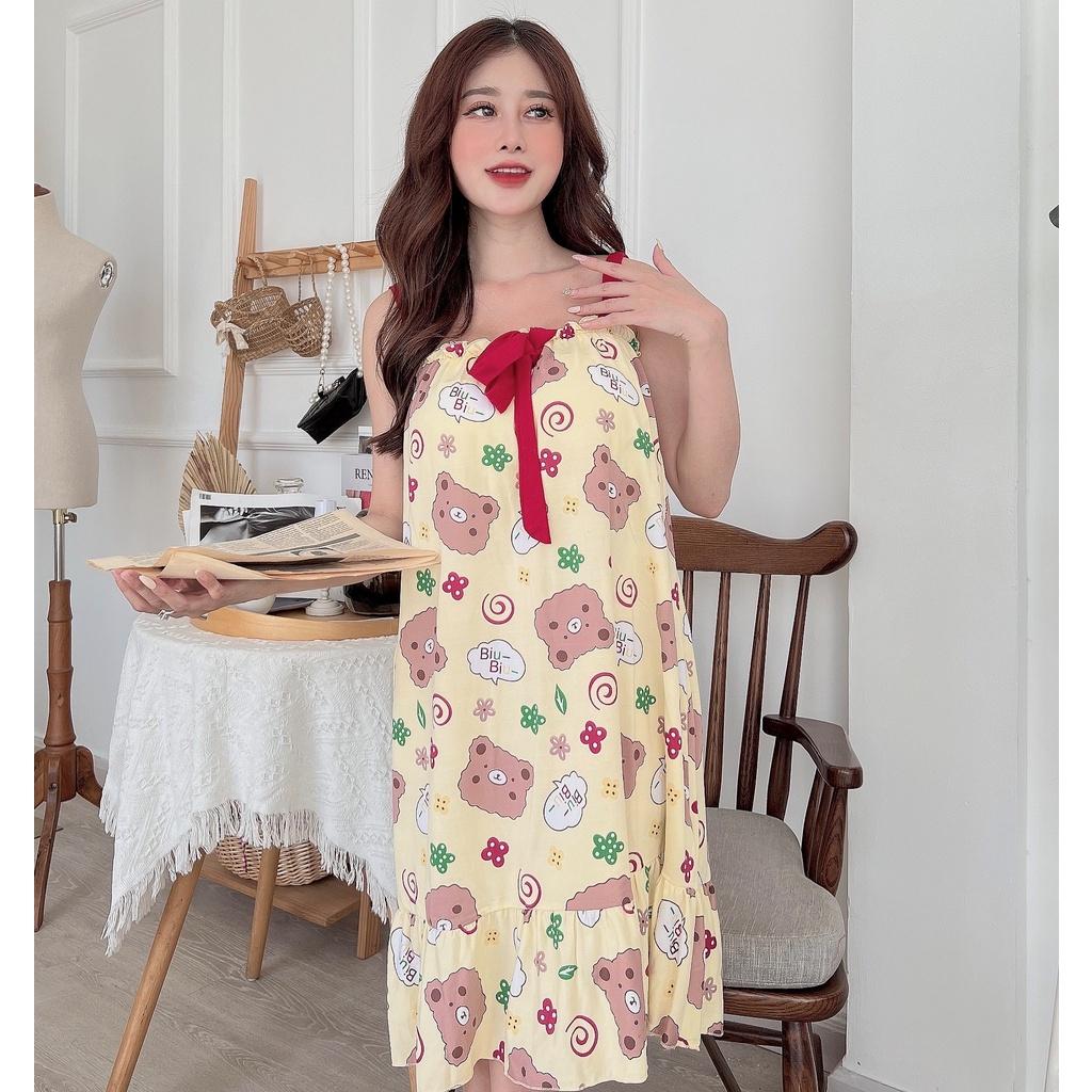Váy mặc nhà - 2 dây cột -chất liệu cotton-mềm- mát -mịn