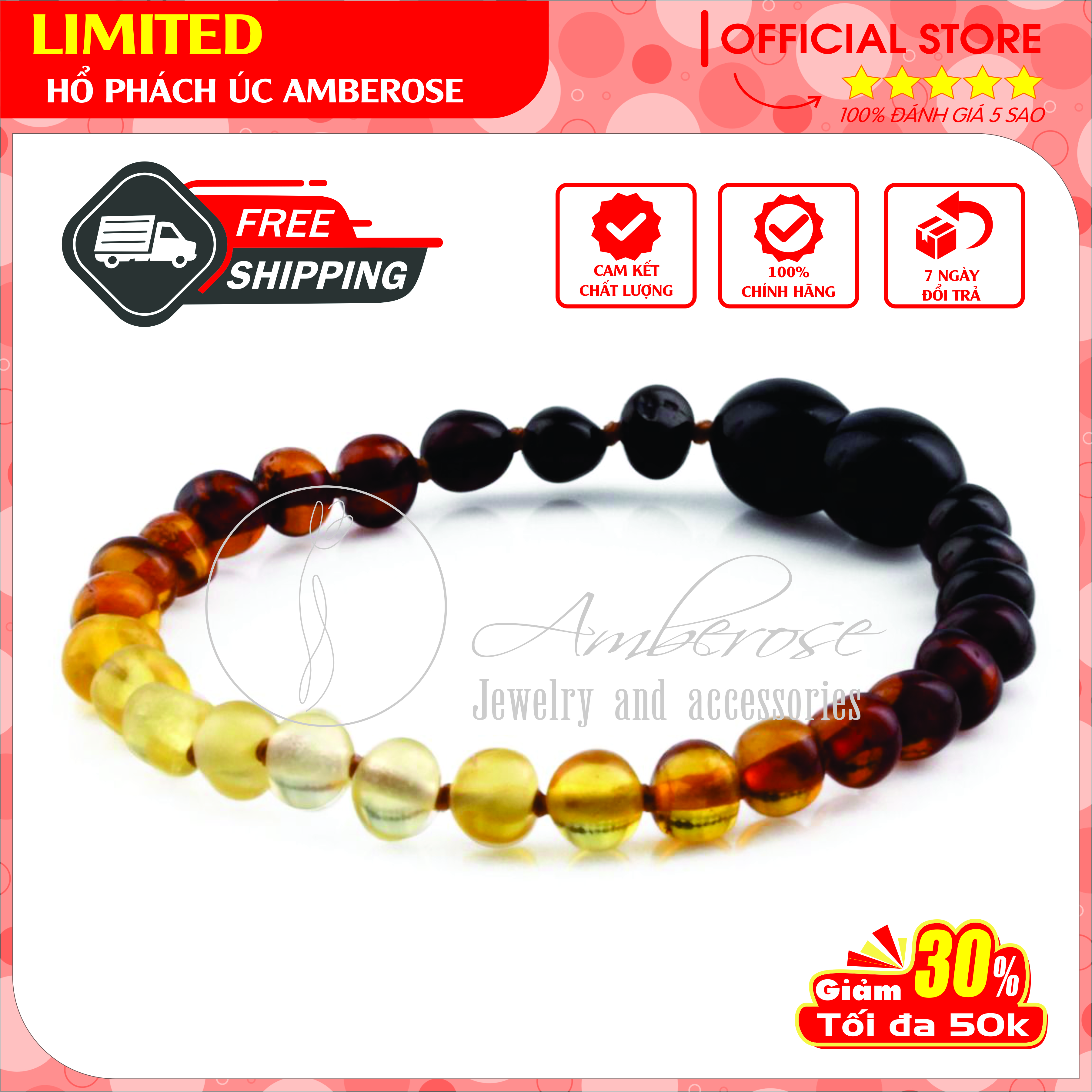 Bộ Vòng Hổ Phách Amber Úc Cho Bé 0 - 10 tuổi SABCVCD