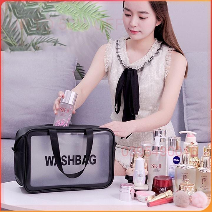 Bộ 3 Túi đựng mỹ phẩm du lịch MÀU ĐEN chứa đồ trang điểm sang trọng Washbag trong suốt chống thấm nước tiện dụng