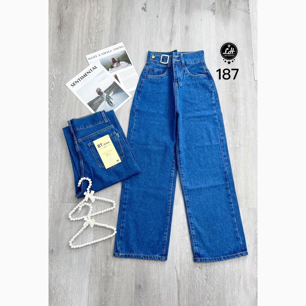 Quần jean nữ ống rộng, quần bò màu xanh có khoen lưng cổ điển siêu đẹp Lê Huy Fashion MS 187