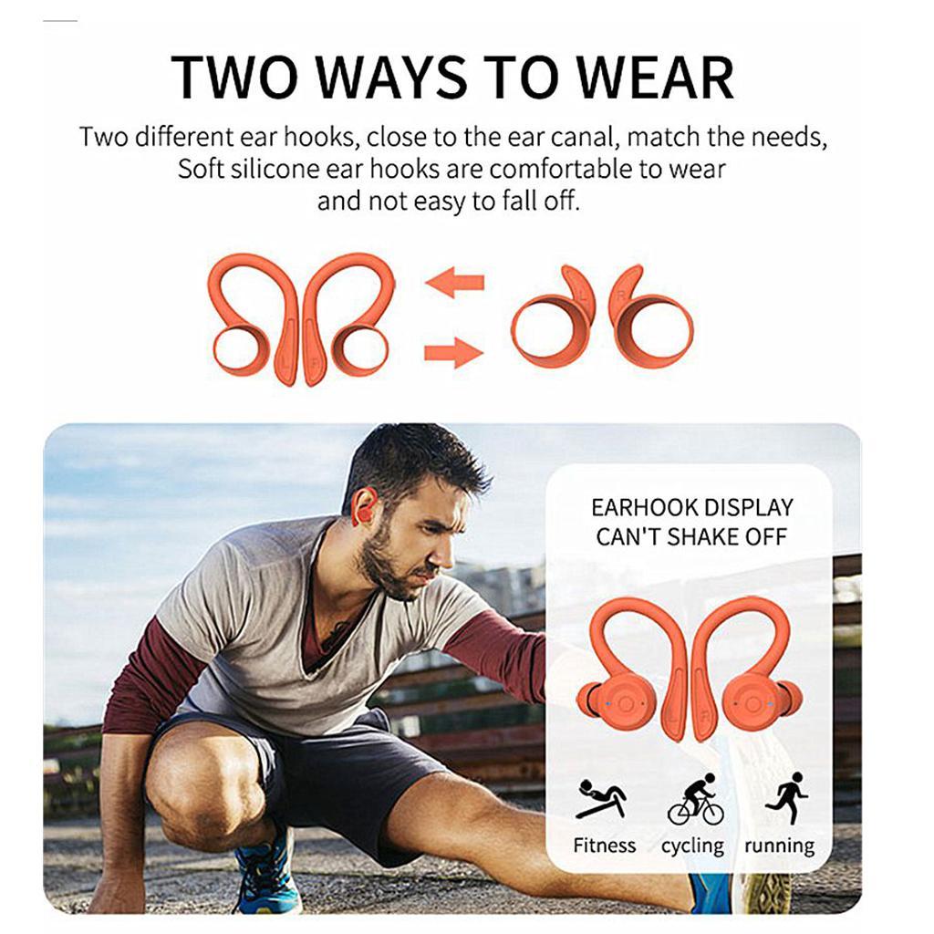 Bluetooth 5.0 Headset Wireless Ear Hook Headphones Handsfree for Sports
