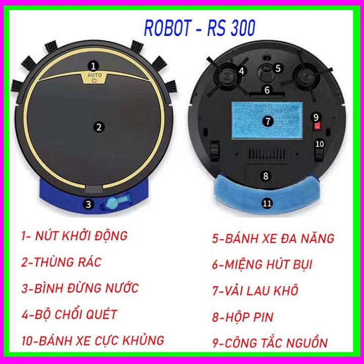 Robot Hút Bụi Tự Động Thông Minh RS300 Điều Khiển Với Nhiều Chế Độ Lau Khô Uớt