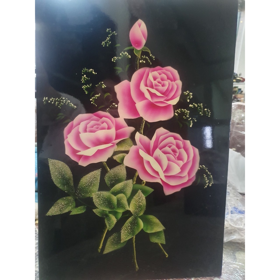Tranh sơn mài họa tiết hoa sen, hoa hồng,... cao cấp size 40x60 cm
