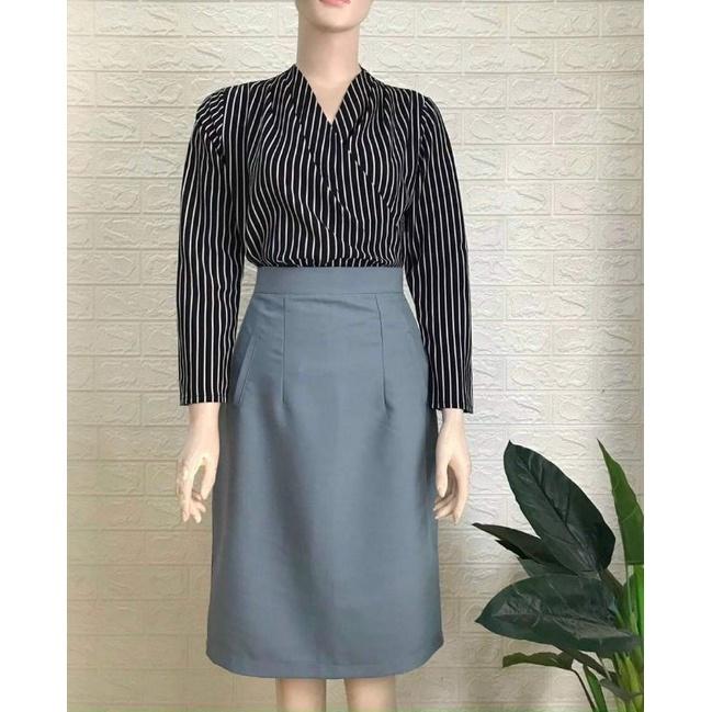 SET ÁO SỌC KÈM VÁY BÚT CHÌ