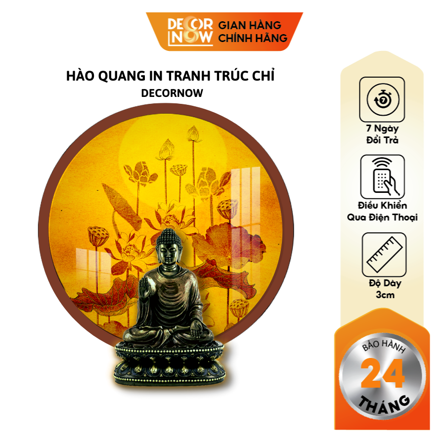 Đèn Hào Quang Phật In Tranh Trúc Chỉ DECORNOW 30,40 cm, Trang Trí Ban Thờ, Hào Quang Trúc Chỉ HOA SEN DCN-TC12