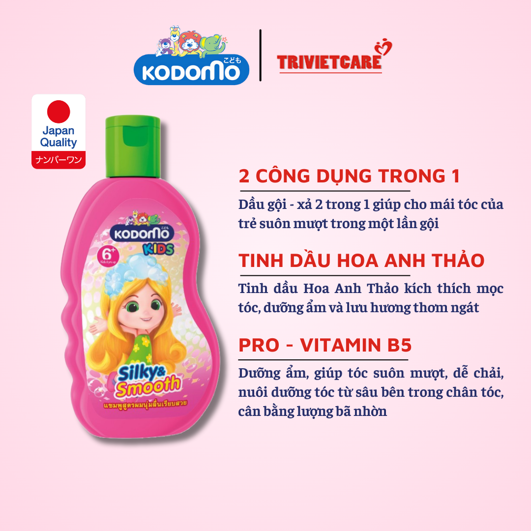 Dầu gội xả cho trẻ từ 6 tuổi trở lên Kodomo Silky &amp; Smooth Kids 6+ 200ml