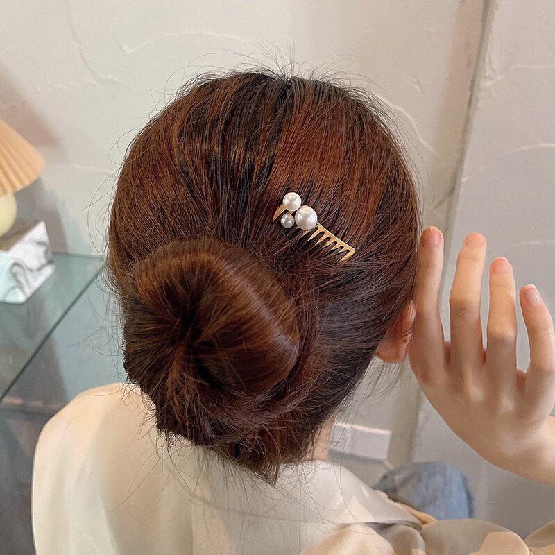 Cài tóc kim loại mini đính đá phối ngọc hàn quốc- Nunam shop