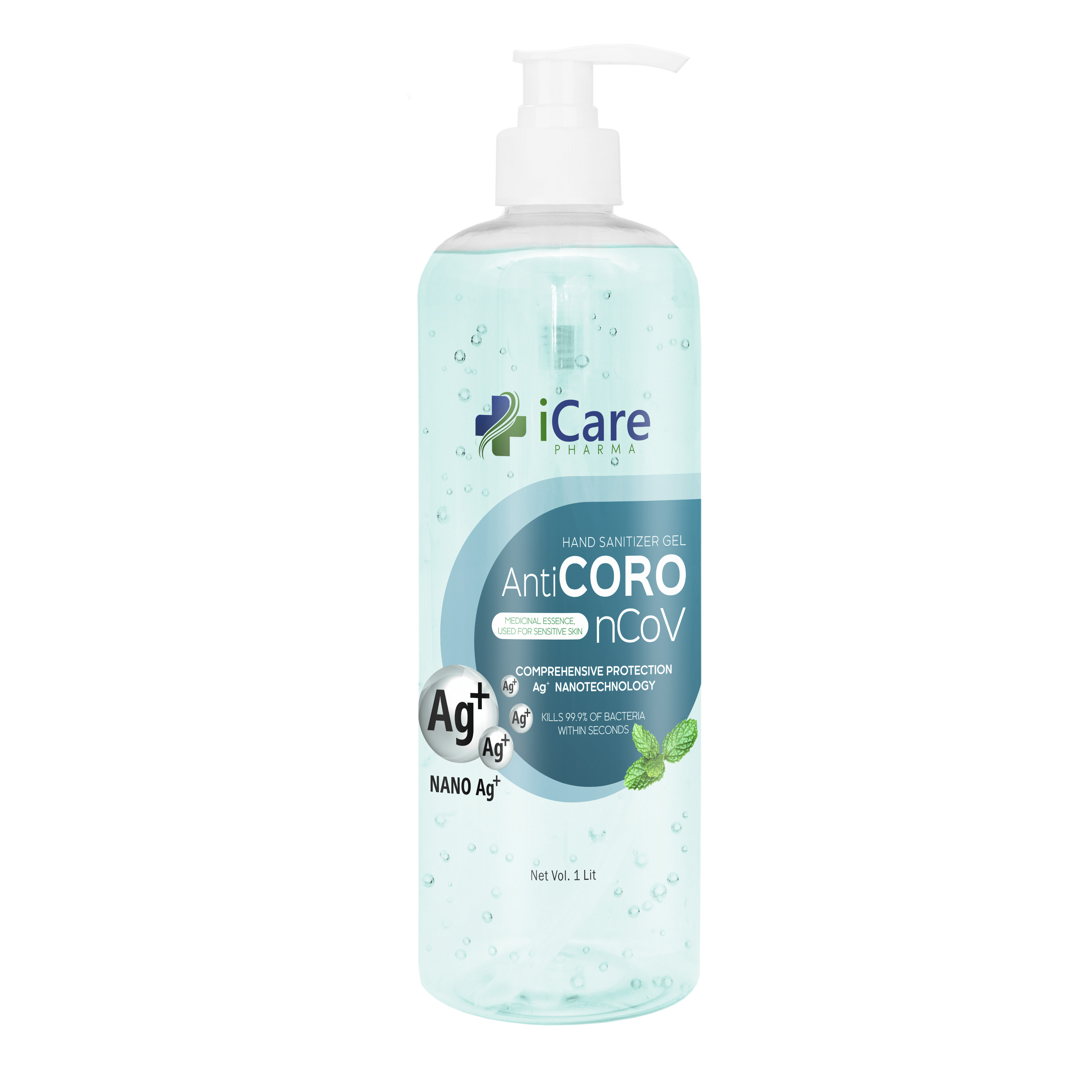 Gel rửa tay khô AntiCoro - Thương hiệu iCare Pharma - Bạc Hà - Chai 1 lít