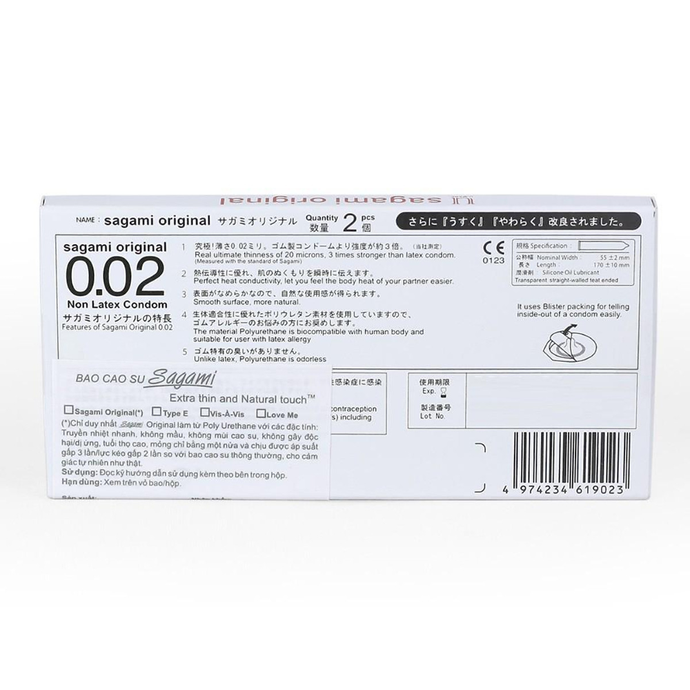 Bao cao su Sagami Original 0.02 cao cấp siêu mỏng (Hộp 2 chiếc)