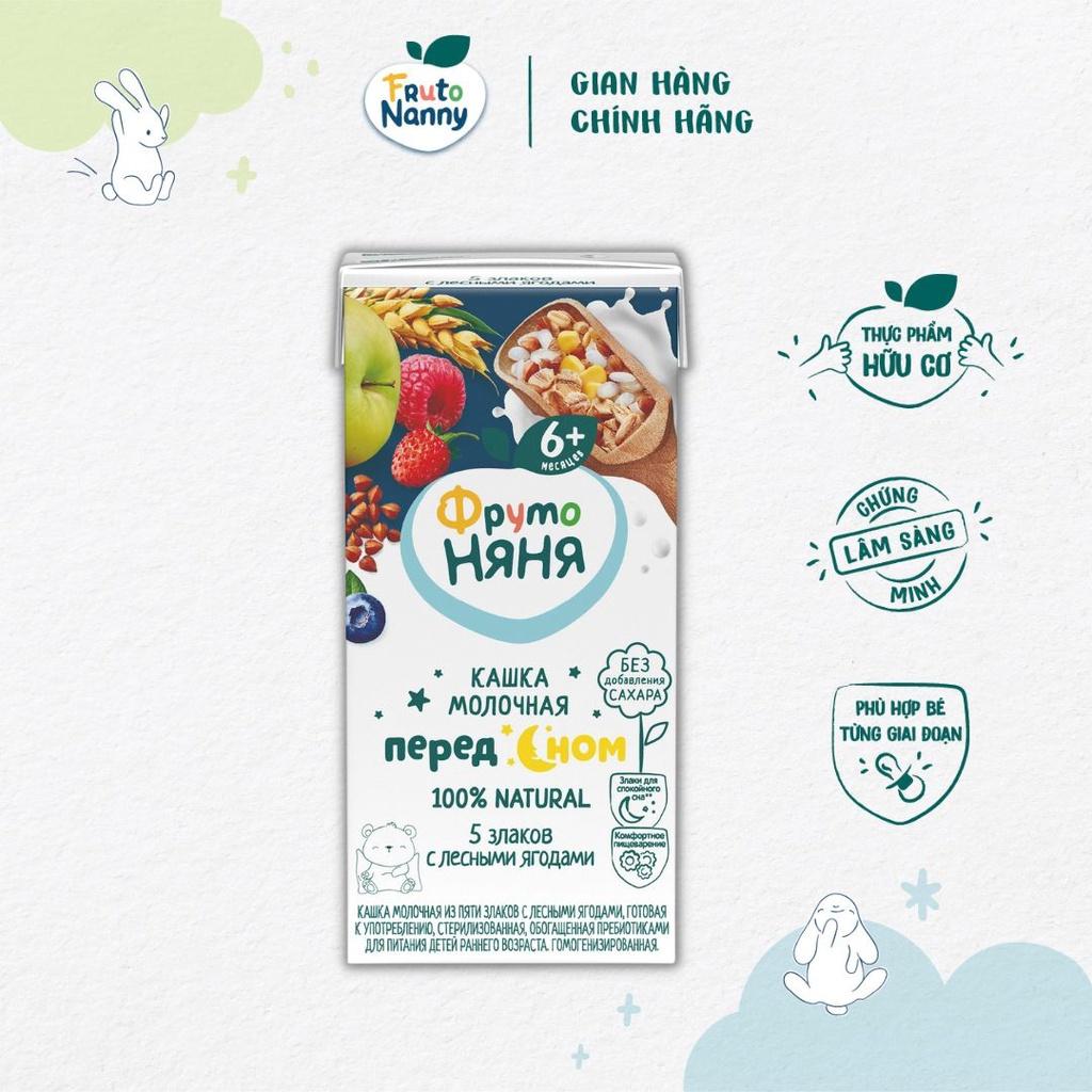 Cháo Sữa Đêm FRUTONANNY Organic Vị Đa Ngũ Cốc, Dâu Rừng - Không Biến Đổi Gen GMO - Từ 6 tháng tuổi (200ml)