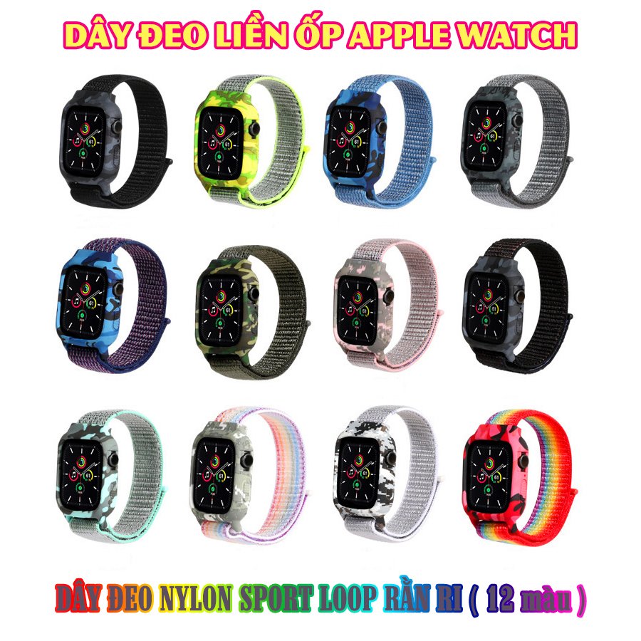 Mua Dây Đeo Dành Cho Apple Watch Tặng Miếng Dán Cường Lực Apple Watch Series 6/5/4/3/2/1 - Dây đeo dành cho Apple Watch Sport Loop Nylon liền ốp silicon rằn ri size 38/40/42/44mm - đủ màu