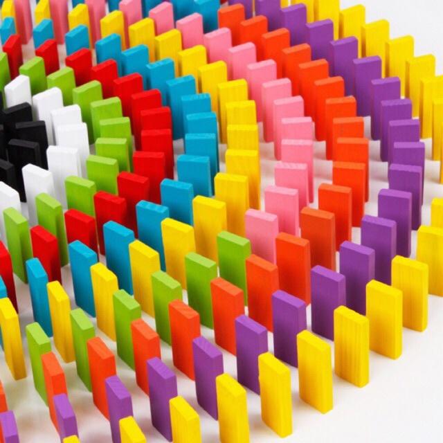 Combo bộ đồ chơi Domino 100 thanh gỗ màu sắc - Đồ chơi xếp hình, sáng tạo cho bé