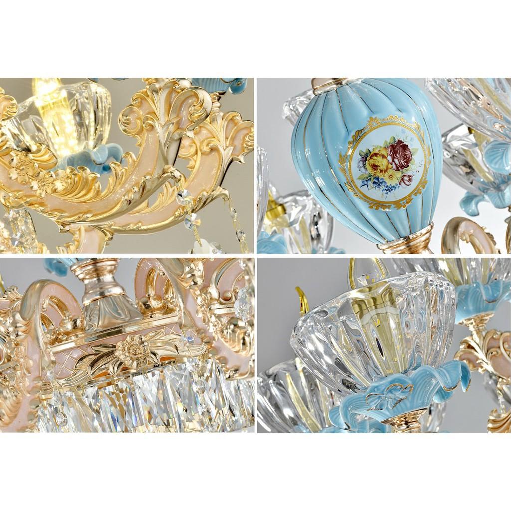 Đèn chùm pha lê trang trí nội thất sang trọng 15 tay - kèm bóng LED chuyên dụng