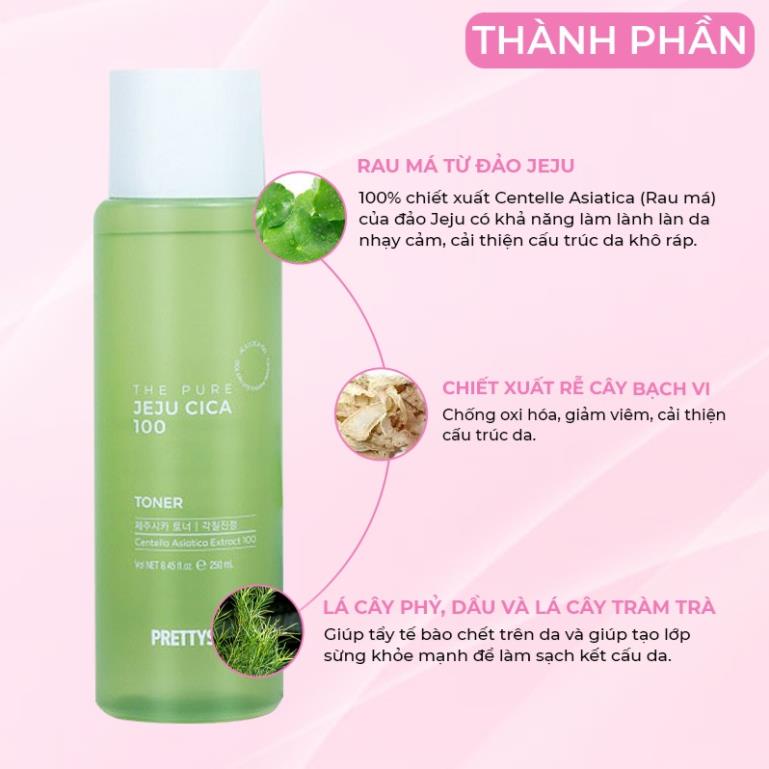 Nước hoa hồng Rau Má Dưỡng Ẩm, Se Khít Lỗ Chân Lông Pretty Skin The Pure Jeju Cica 100 Toner 250ml