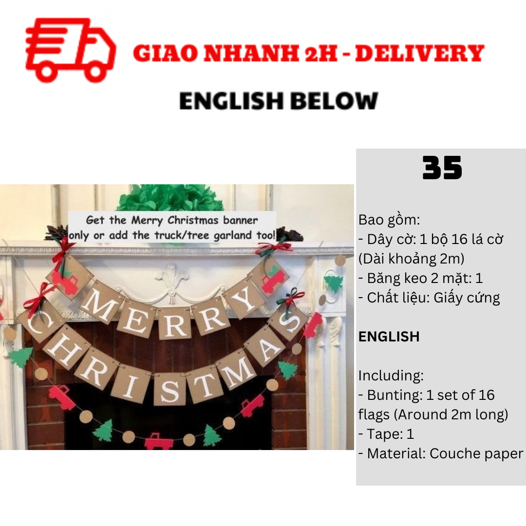 Bộ Dây Cờ Noel Trang Trí Tiệc Nhiều Mẫu - Merry Christmas Bunting DCXM10