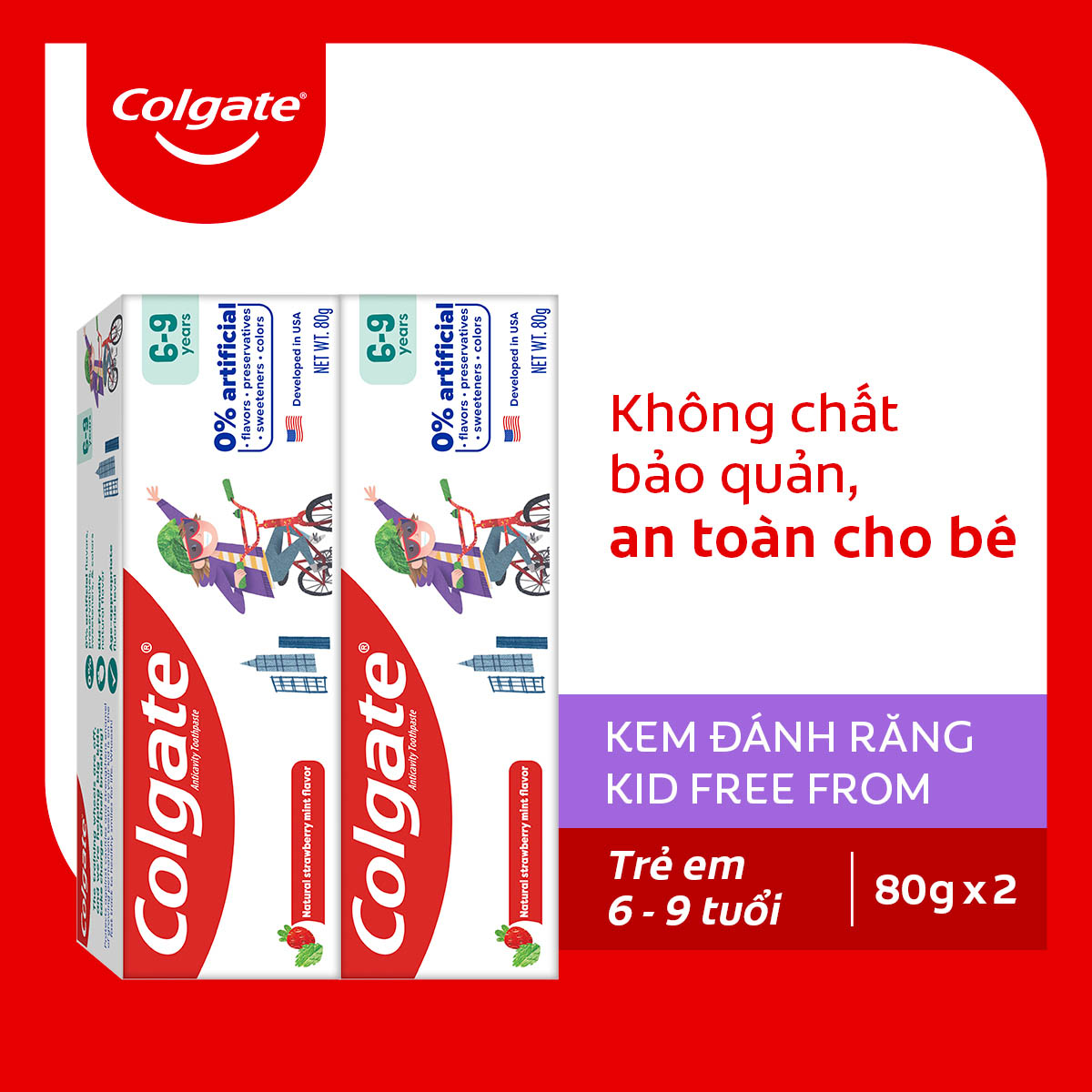Bộ đôi kem Đánh Răng Colgate Trẻ em thiên nhiên 6-9 tuổi 80G