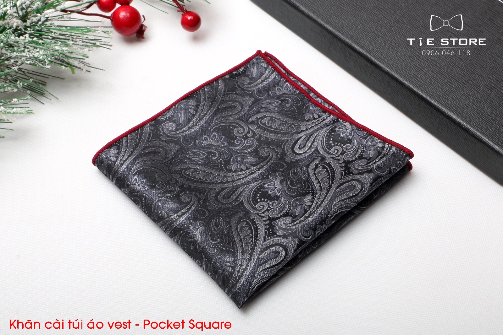 Khăn Cài Túi Áo Vest - Pocket Square - Phụ Kiện Cài Áo ghi đậm họa tiết