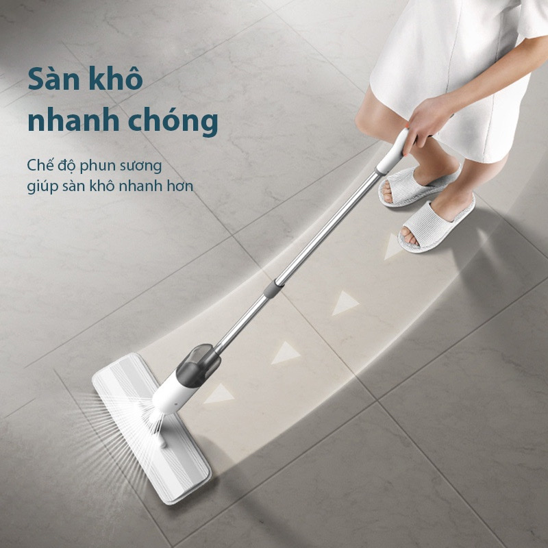 Cây lau nhà phun sương xoay 360 độ đa năng 3 Trong 1 vừa lau khô vừa phun nước, bình nước di động 350ml đủ làm sạch 100m2 sàn , trục  quay 360 độ  giúp lau mọi ngóc ngách  , thanh cầm bằng  thép siêu bền, chống ăn mòn va đập tốt .