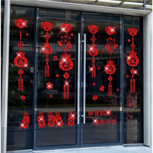 Decal hít tĩnh điện trang trí dán tết - 2 CHÚ MÈO CẦM TÚI TIỀN THỎI VÀNG PHAO NỔ
