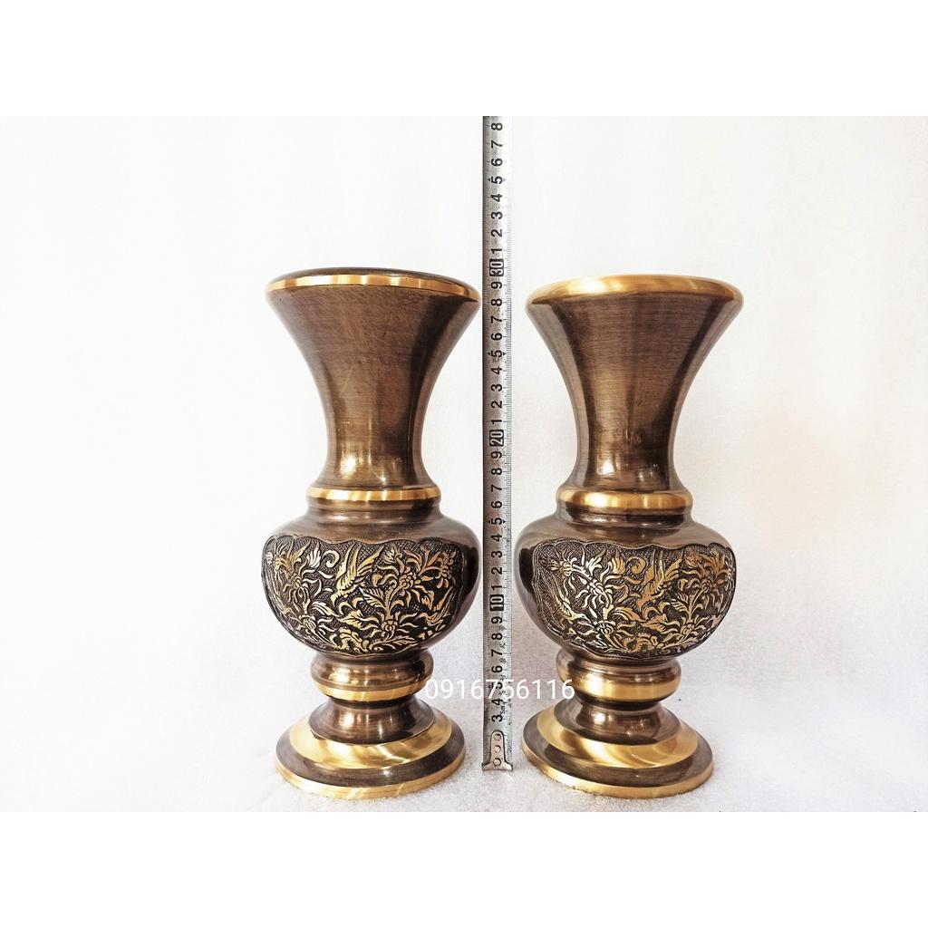 Lọ hoa bằng đồng màu giả cổ 30cm, lọ hoa bông cúc bằng đồng,