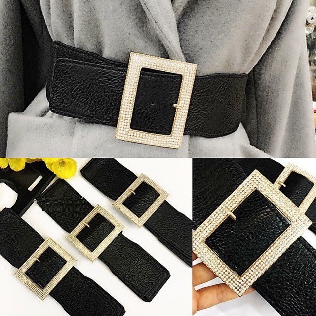 Đai váy Belt đính đá Bản to 6cm Mặt vuông thời trang