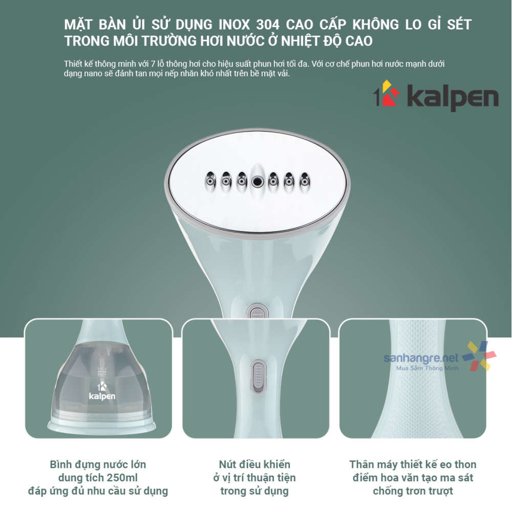 Bàn Ủi Hơi Nước Cầm Tay Dạng Đứng Để Bàn Mini Thông Minh Kalpen HSK - 3801, Nhập Khẩu Chính Hãng