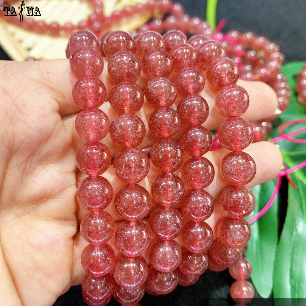 Vòng đá thạch anh dâu tây đỏ 5A hợp mệnh Hỏa, Thổ
