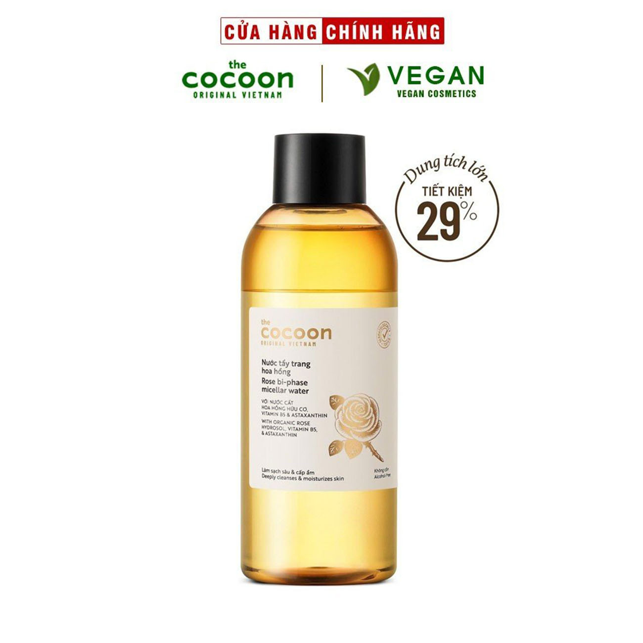 Bigsize - Nước tẩy trang hoa hồng Cocoon tẩy sạch makeup &amp; cấp ẩm 310ml (Bản mới)