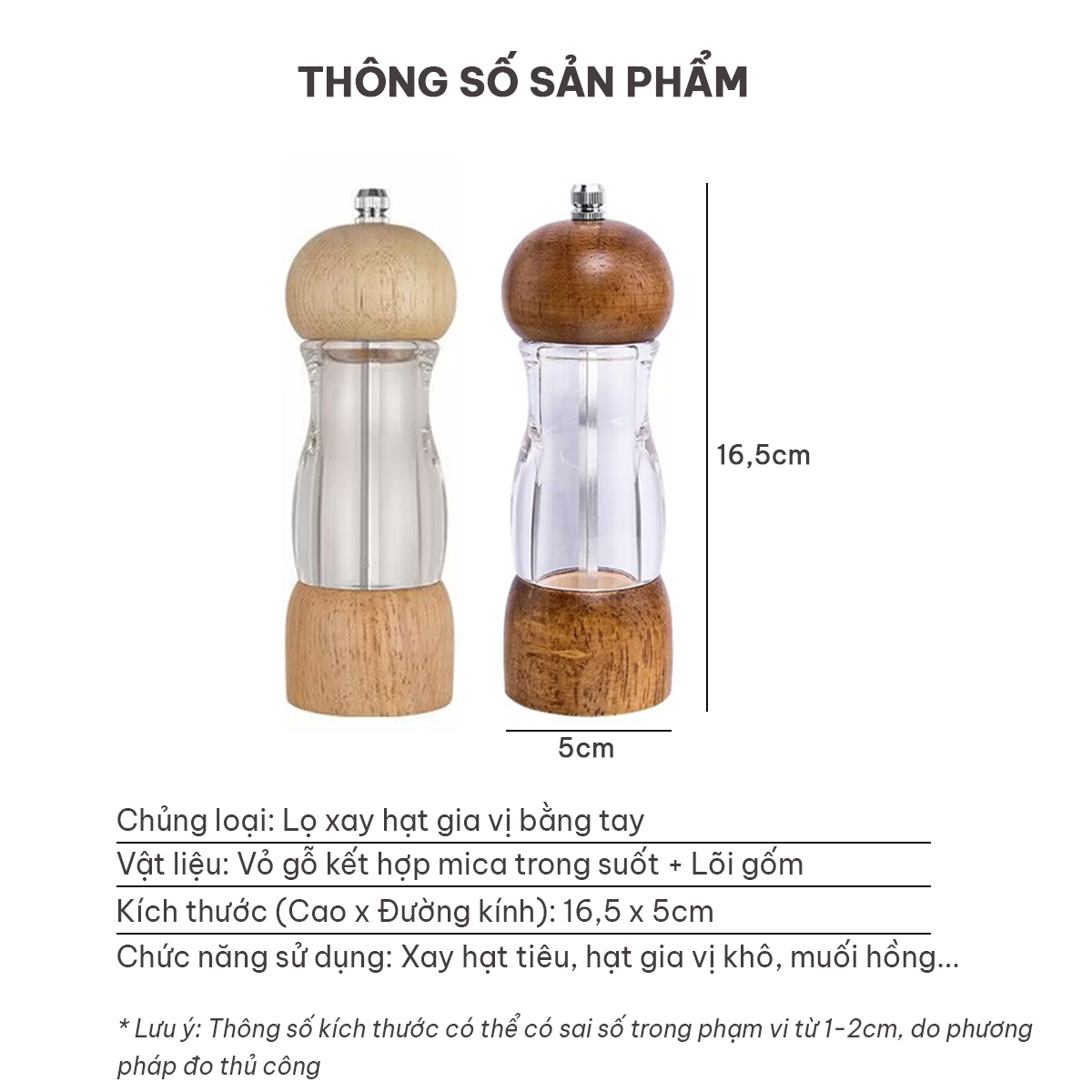 Lọ xay hạt tiêu cao cấp vỏ trong suốt , dụng cụ xay muối hồng gia vị cho gia đình và nhà hàng