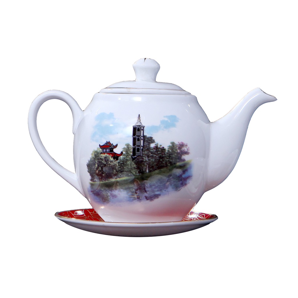 Bộ ấm chén hộp quà in hình sơn thủy hàng Long Phương cao cấp