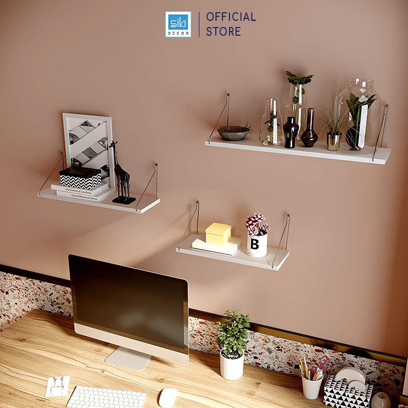 [Mua 2 giảm 10%] Kệ Gỗ Trang Trí Treo Tường Không Khoan SIB Decor, Móc Inox, Phụ Kiện Tặng Kèm KT02