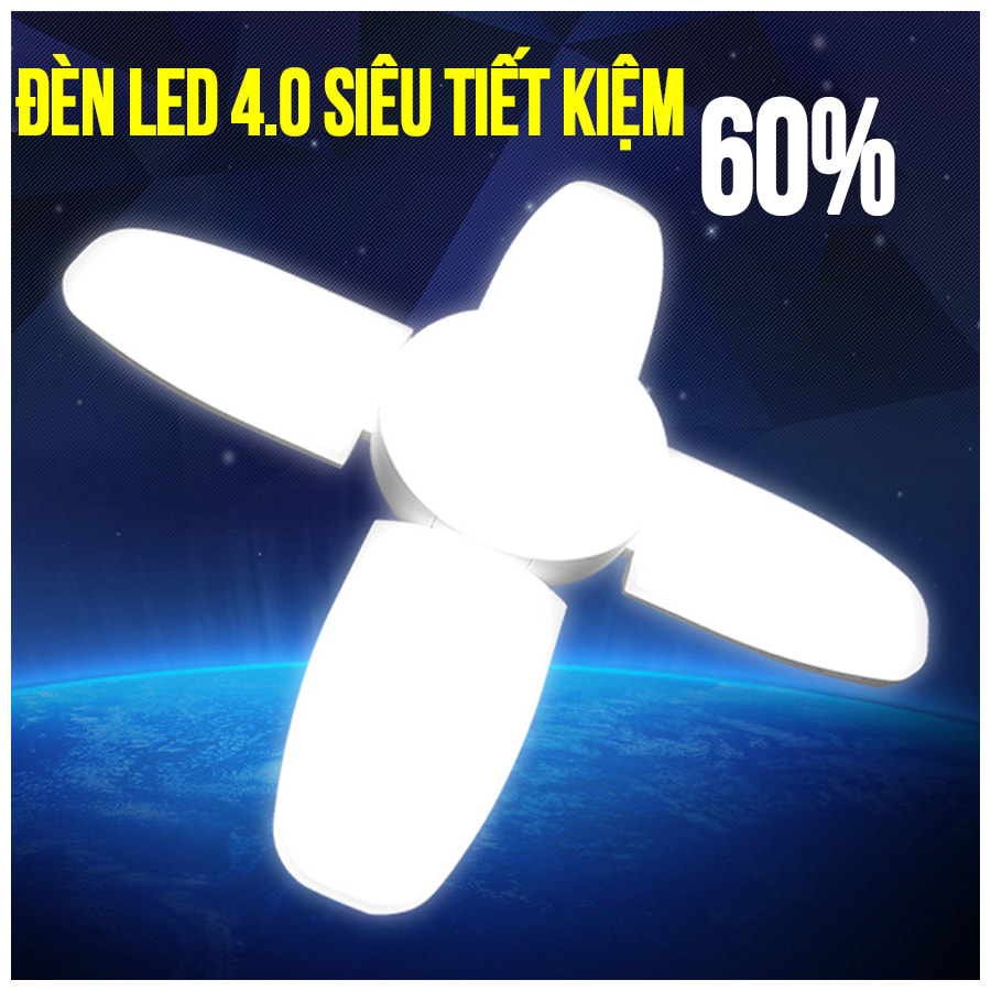 Bóng Đèn LED 4 Cánh Quạt Phát Sáng Siêu Sáng - Siêu Tiết Kiệm Điện 60W / Đui đèn xoáy E27 Tiết Kiệm 50%- 70% Điện Năng Tiêu Thụ
