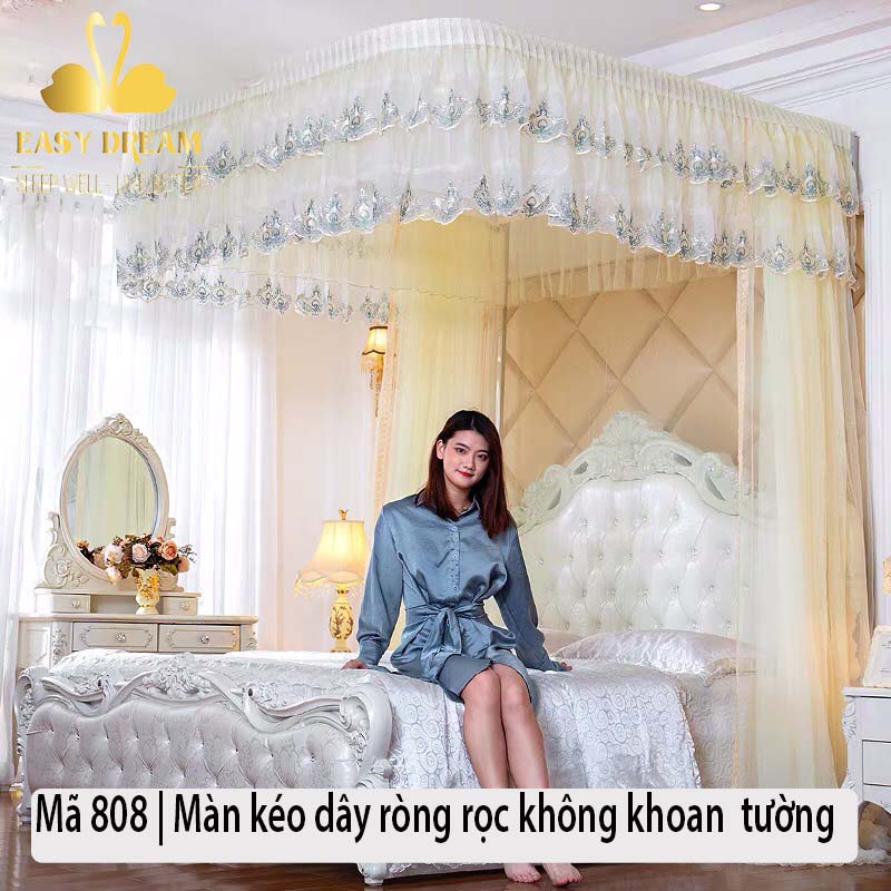 Màn khung ròng rọc không khoan tường kéo dây - mùng ngủ cao cấp EASY DREAM chống muỗi chiều cao inox  vòng trên bằng hợp kim nhôm cao cấp hiện  đại mẫu  mới đẹp  nhất hiện nay