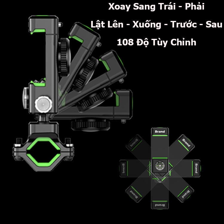 Giá Đỡ Kẹp Điện Thoại Trên Xe Đạp, Xe Máy Phân Khối Lớn; Đèn Led 3 Chế Độ Sáng, Nhiều Góc Xoay Linh Hoạt - Hàng Nhập Khẩu
