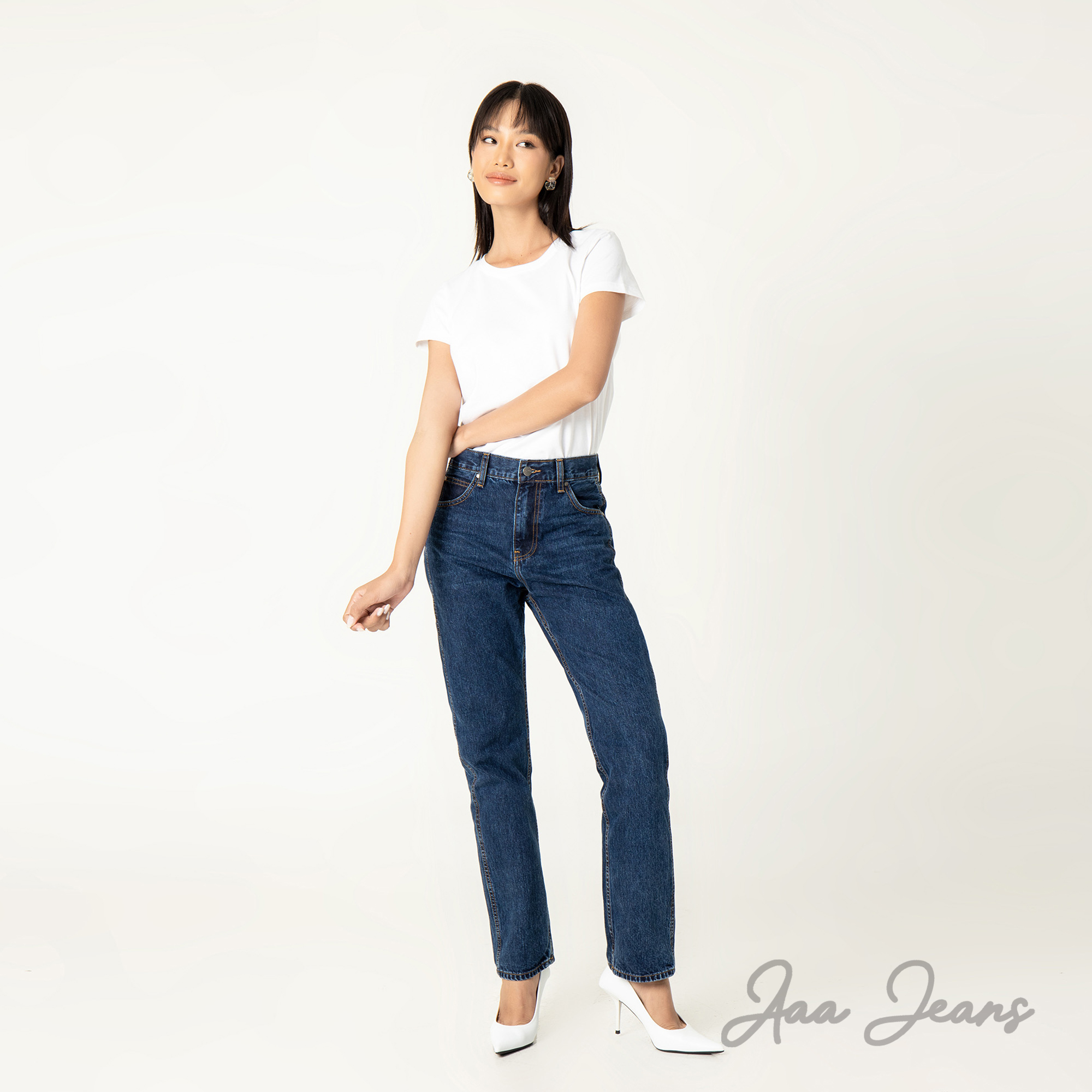 Quần jean ống đứng nữ lưng cao classic straight Aaa Jeans