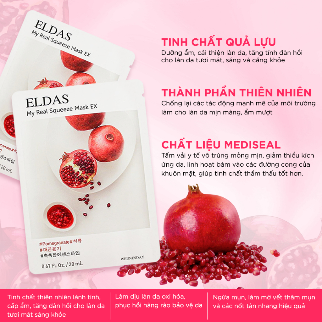 Mặt Nạ Dưỡng Da Eldas Natural 7 Days, Dưỡng Ẩm Trắng Da Cho Da Dầu Mụn 20ml/miếng