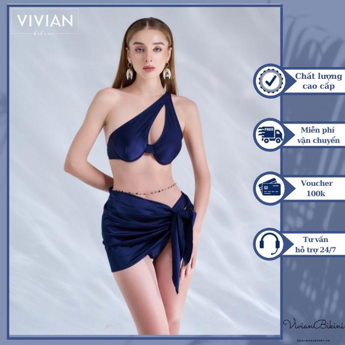 Đồ bơi nữ cao cấp dạng hai mảnh áo gọng phối váy cover cách điệu - Xanh đen - VS176_NV