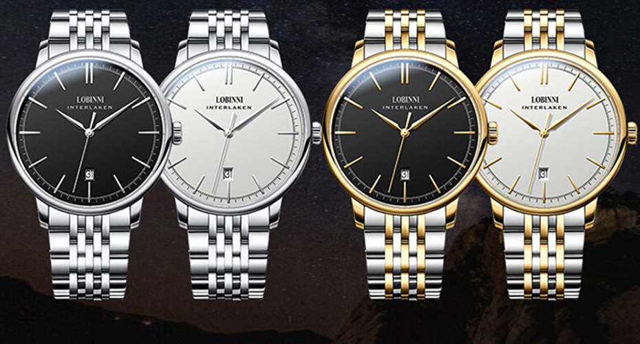 Đồng hồ nam chính hãng LOBINNI L5012-2 Fullbox, Kính sapphire ,chống xước,chống nước,vỏ vàng,mặt đen,dây kim loại thép không gỉ 316L, máy cơ , Mới 100%,Bảo hành 24 tháng