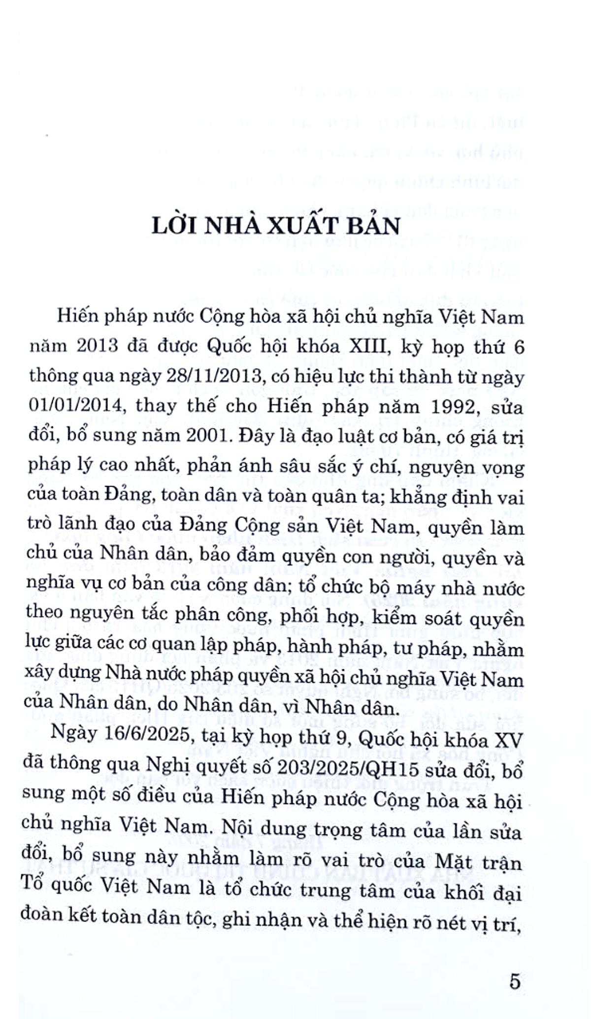 Sách - Hiến Pháp Nước Cộng Hòa Xã Hội Chủ Nghĩa Việt Nam Năm 2013 (Sửa Đổi, Bổ Sung Năm 2025)
